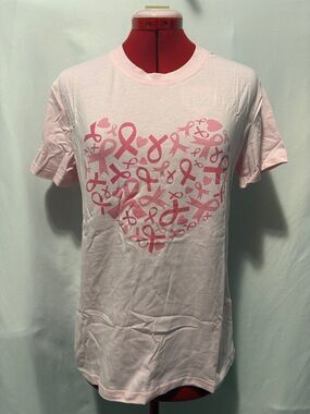 Pink Breast Cancer Awareness Ribbon Heart Short Sleeve Tee